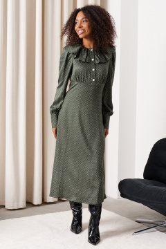 Платье юбка-клеш с рюшей и застежкой на потайную тесьму C. of PAPAYA NEW 1745 темно-зеленый - фото 3