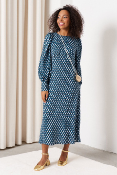 Платье с сборками и разрезом из вискозы C. of PAPAYA NEW 1757 голубой - фото 3