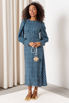 Платье с сборками и разрезом из вискозы C. of PAPAYA NEW 1757 голубой - фото 2