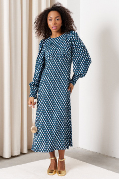 Платье с сборками и разрезом из вискозы C. of PAPAYA NEW 1757 голубой - фото 1