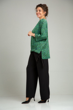 Нарядный двойной комплект из блузона и брюк с принтом TVIN 7829 зеленый - фото 3
