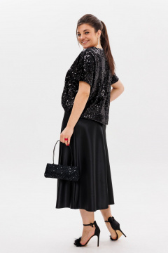 Юбка из атласа миди на косую с обтачкой и элегантным кроем Anelli 1291 черный_лебедь - фото 5