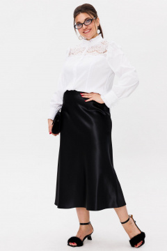 Юбка из атласа миди на косую с обтачкой и элегантным кроем Anelli 1291 черный_лебедь - фото 3