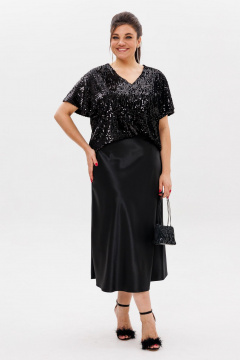 Юбка из атласа миди на косую с обтачкой и элегантным кроем Anelli 1291 черный_лебедь - фото 2