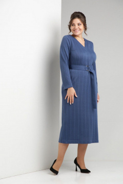 Платье полуприлегающего силуэта из трикотажа с разрезом и поясом ZigzagStyle 572 джинс - фото 2