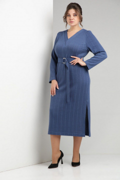 Платье полуприлегающего силуэта из трикотажа с разрезом и поясом ZigzagStyle 572 джинс - фото 1