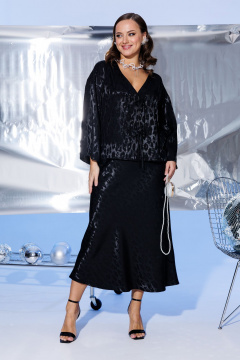 Костюм нарядный из вискозы блуза и юбка в круглый год Mubliz 234 черный - фото 1