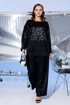 Костюм из вискозы блуза и брюки с высокой посадкой Mubliz 235 черный - фото 3