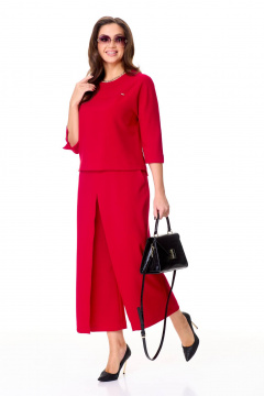 Костюм из шерсти юбка-брюки и блуза с регланом Taita plus 2438/1 красный - фото 3