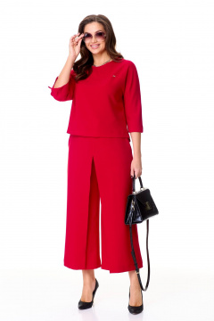 Костюм из шерсти юбка-брюки и блуза с регланом Taita plus 2438/1 красный - фото 1