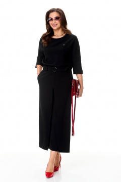 Костюм из шерсти юбка-брюки и блуза с регланом Taita plus 2438/2 черный - фото 5