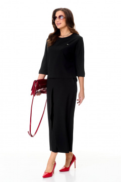 Костюм из шерсти юбка-брюки и блуза с регланом Taita plus 2438/2 черный - фото 4