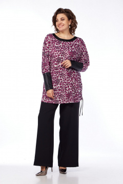 Туника свободного силуэта из трикотажа с экокожей LadisLine 1550 леопард - фото 5