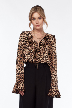 Блуза приталенная с леопардовым принтом и воланом LadisLine 1552 леопард - фото 4