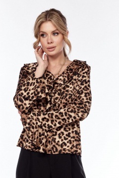 Блуза приталенная с леопардовым принтом и воланом LadisLine 1552 леопард - фото 3