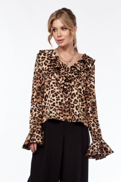 Блуза приталенная с леопардовым принтом и воланом LadisLine 1552 леопард - фото 1