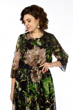 Платье с цельнокроеным вырезом и вставкой из резинки Matini 3.1797 изумруд - фото 3