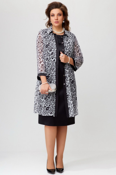 Нарядный кардиган с застежкой и воротником-стойкой Fita 20255 черно-белый - фото 4
