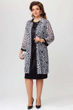 Нарядный кардиган с застежкой и воротником-стойкой Fita 20255 черно-белый - фото 3