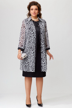 Нарядный кардиган с застежкой и воротником-стойкой Fita 20255 черно-белый - фото 2