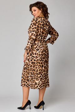 Платье миди из атласа леопард с V-образным вырезом Мишель стиль 1244 черно-коричневый - фото 2