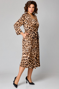 Платье миди из атласа леопард с V-образным вырезом Мишель стиль 1244 черно-коричневый - фото 5