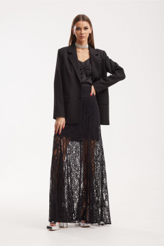 Черный комплект жакет, топ и юбка из кружевного полотна N.O.W. 1525 - фото 4