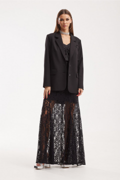 Черный комплект жакет, топ и юбка из кружевного полотна N.O.W. 1525 - фото 3