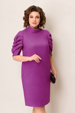 Розовое платье с объемными рукавами и молнией VOLNA 1388 фуксия - фото 2