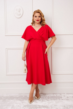 Красное платье с V-образным вырезом и расклешенной юбкой AGATTI 5655 красный - фото 4