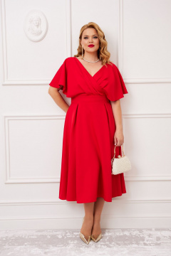 Красное платье с V-образным вырезом и расклешенной юбкой AGATTI 5655 красный - фото 2