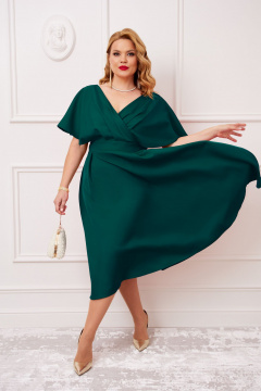Зеленое платье с V-образным вырезом и запахом AGATTI 5655-1 изумрудный - фото 1