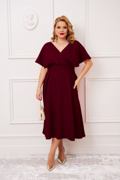 Красное платье из роскошной тканей с запахом AGATTI 5655-2 бургундии - фото 3