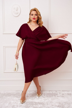 Красное платье из роскошной тканей с запахом AGATTI 5655-2 бургундии - фото 1