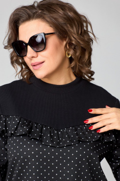 Блуза из двуединого трикотажа с рюшами из вискозы и стойкой воротник EVA GRANT 214-1 принт_горох - фото 3