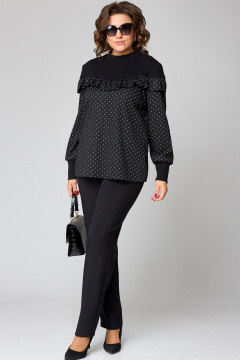 Блуза из двуединого трикотажа с рюшами из вискозы и стойкой воротник EVA GRANT 214-1 принт_горох - фото 5
