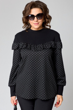 Блуза из двуединого трикотажа с рюшами из вискозы и стойкой воротник EVA GRANT 214-1 принт_горох - фото 2