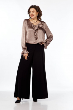 Брюки палаццо с глубокими складками на резинке для делового стиля Ольга Стиль С-891 черный - фото 5