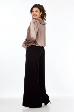 Брюки палаццо с глубокими складками на резинке для делового стиля Ольга Стиль С-891 черный - фото 2
