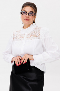 Деловая белая блуза с кружевными кокетками и оборками Anelli 1375 инь - фото 5