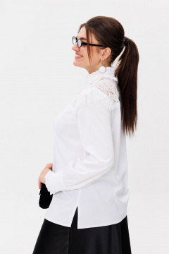 Деловая белая блуза с кружевными кокетками и оборками Anelli 1375 инь - фото 3