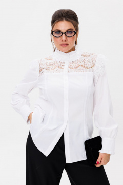 Деловая белая блуза с кружевными кокетками и оборками Anelli 1375 инь - фото 1
