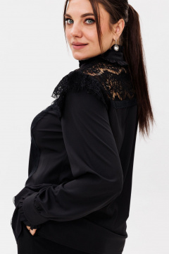 Демисезонная черная блуза с кружевными вставками и разрезами Anelli 1375 ян - фото 5