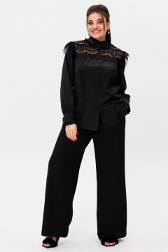 Демисезонная черная блуза с кружевными вставками и разрезами Anelli 1375 ян - фото 4