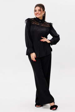 Демисезонная черная блуза с кружевными вставками и разрезами Anelli 1375 ян - фото 2