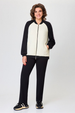 Демисезонный комплект черных и молочных брюк с жакетом из ткани DaLi 5729.2 молочный - фото 1