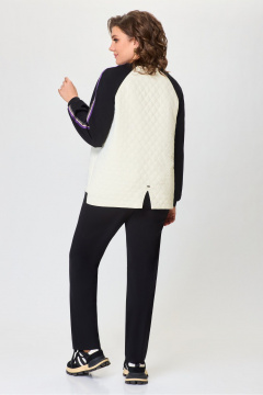 Демисезонный комплект черных и молочных брюк с жакетом из ткани DaLi 5729.2 молочный - фото 4