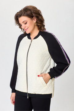 Демисезонный комплект черных и молочных брюк с жакетом из ткани DaLi 5729.2 молочный - фото 2