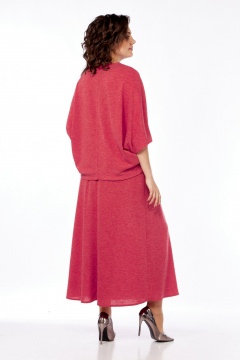 Костюм женский из трикотажа с юбкой и декоративной вставкой Диомант 2020 коралл - фото 5