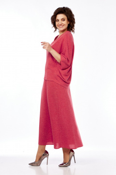 Костюм женский из трикотажа с юбкой и декоративной вставкой Диомант 2020 коралл - фото 3